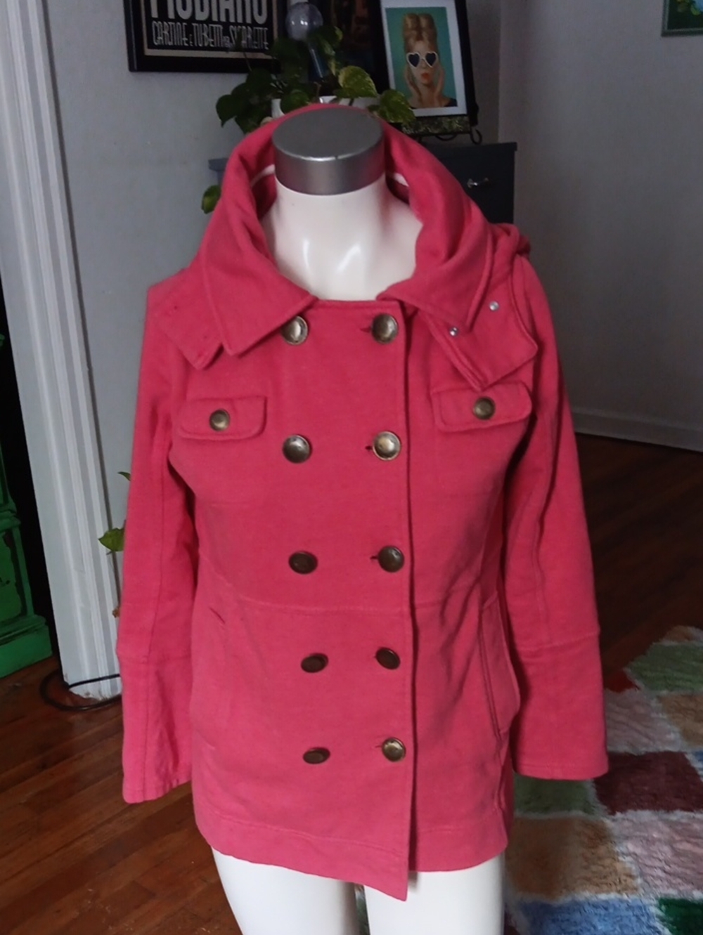 Hurley Double-Breasted Coral Red Sweatshirt Coat